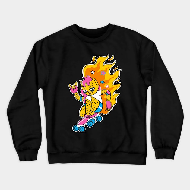 Leopard Cat Girl Skater Crewneck Sweatshirt by Marina BH